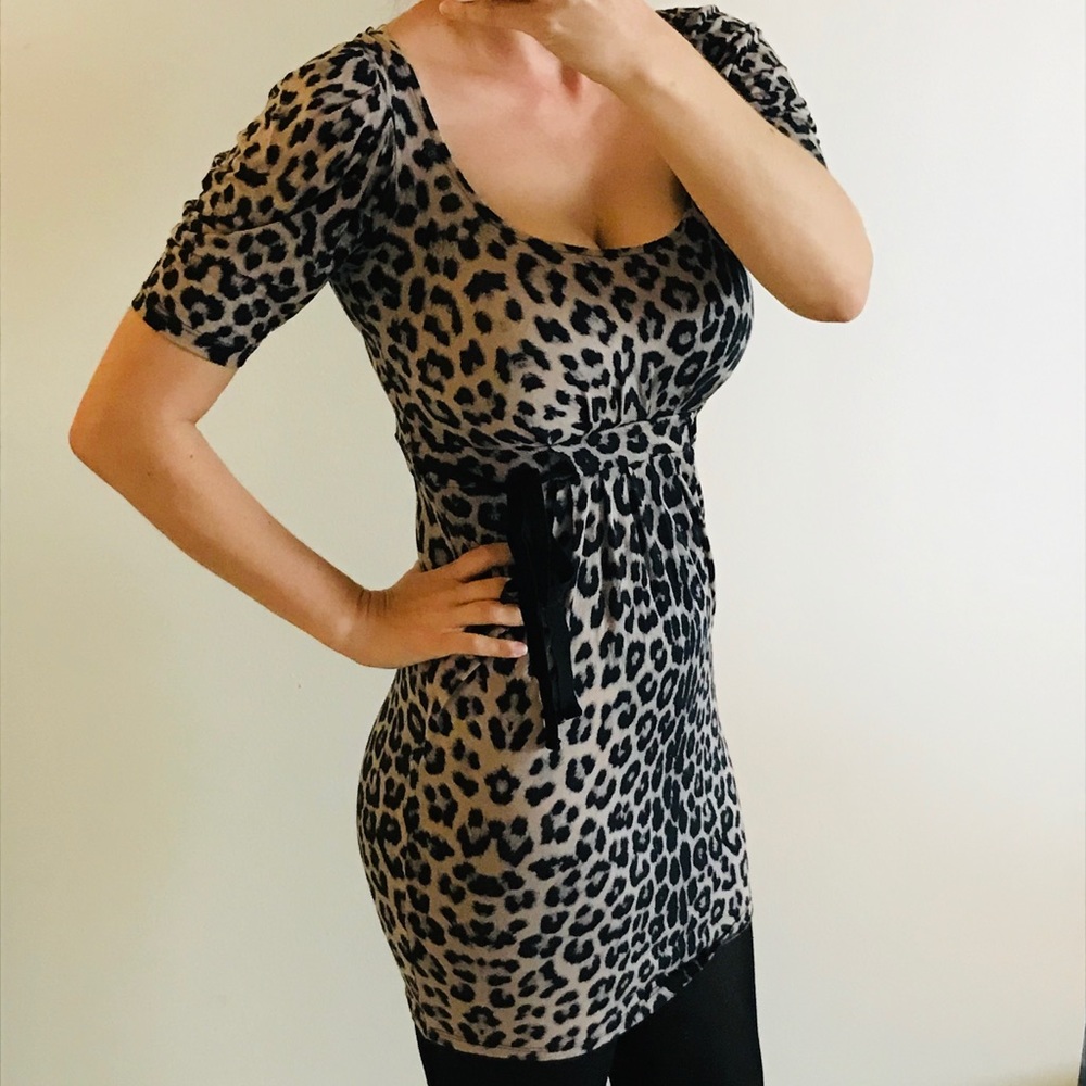 Zara basics leopard puff sleeve mini dress.